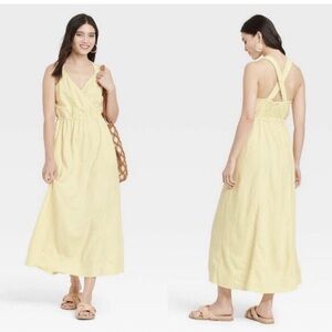 Butter Yellow Universal Thread M Linen Blend Maxi Dress Cross Cross Strap